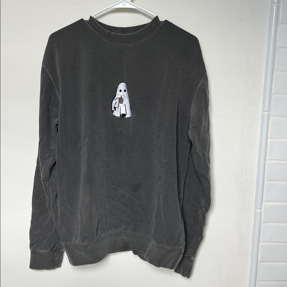 Gray Sweatshirt with Ghost Patch